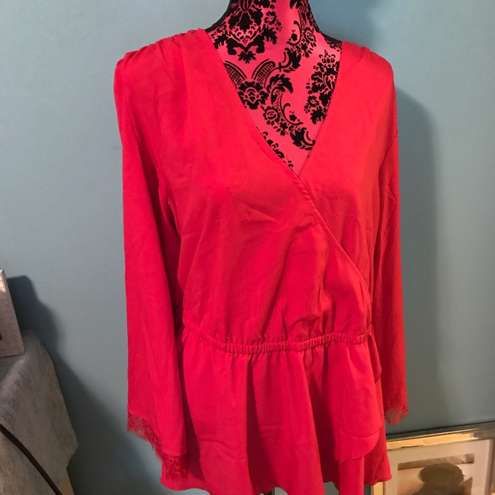 Lane Bryant red blouse with lace sleeves size 20 - Picture 2 of 5